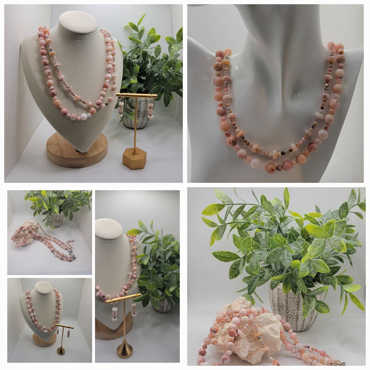 Multi-Strand Pink Opal Necklace Suite