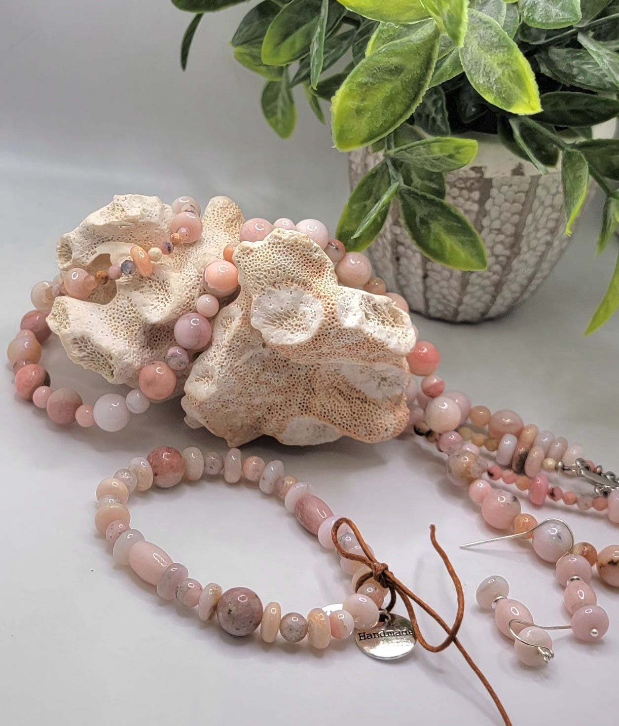 Multi-Strand Pink Opal Necklace Suite