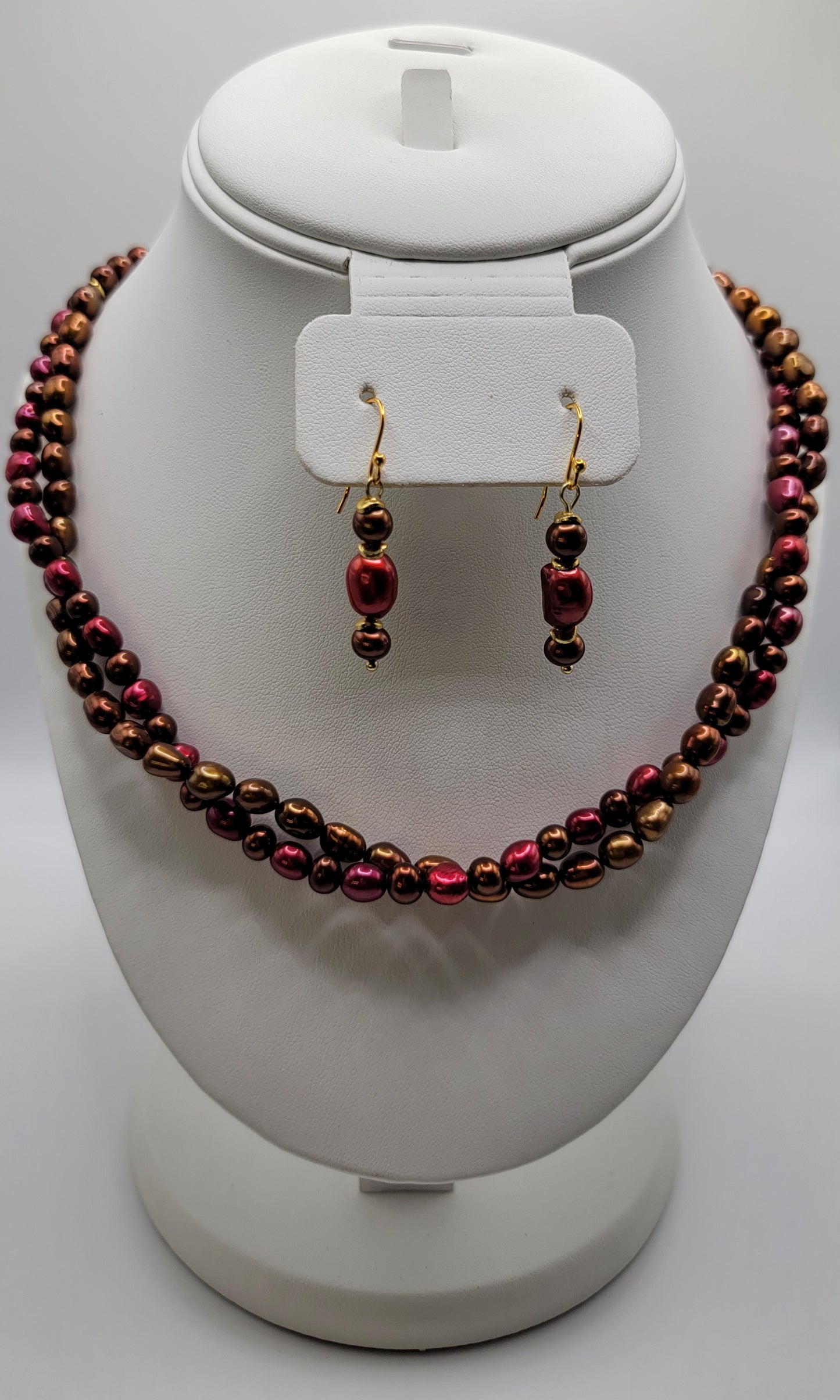 Strawberry and Chocolate Freshwater Baroque Pearl Necklace Set