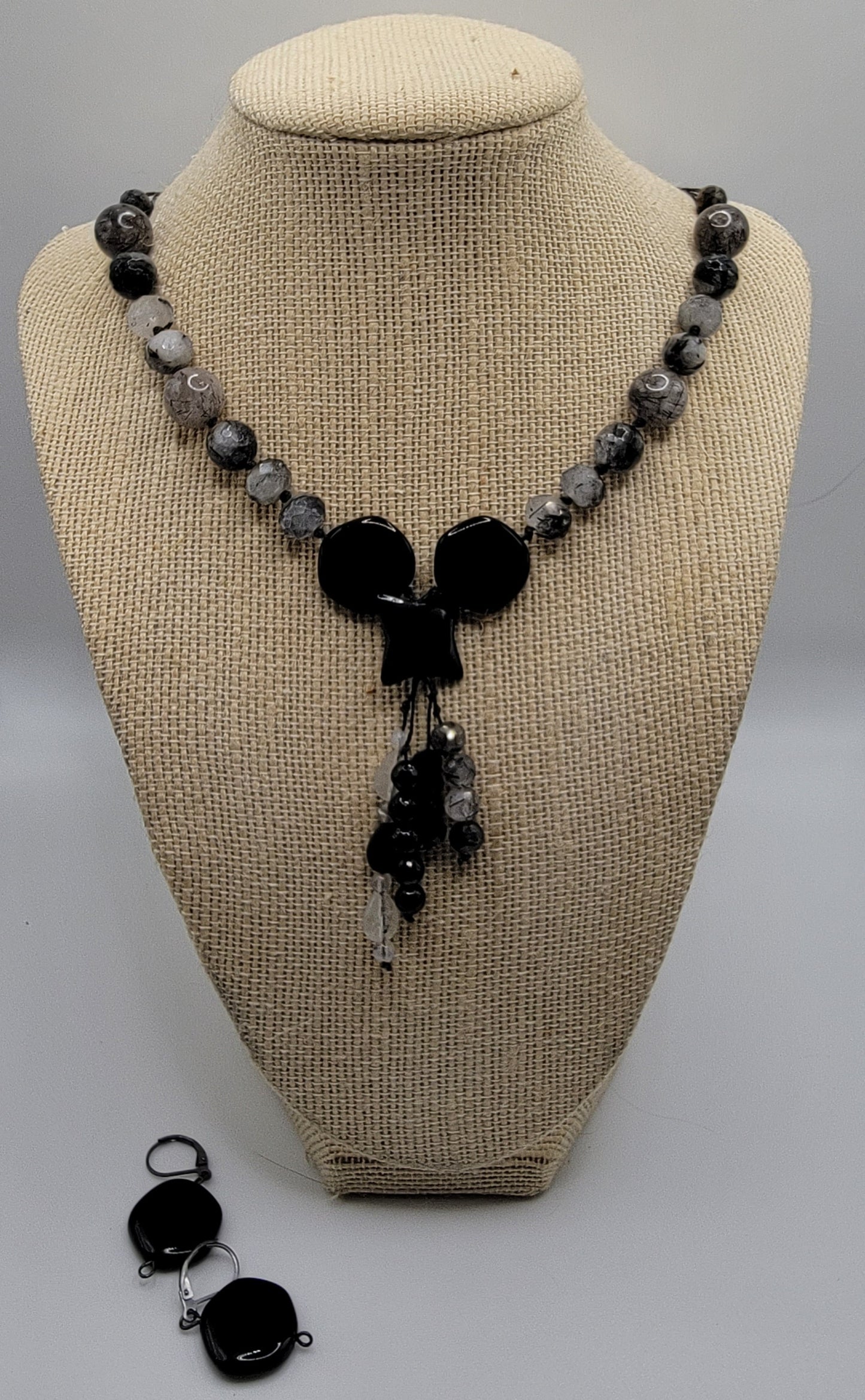 Black Onyx and Faceted Tourmaline Quartz Necklace Suite