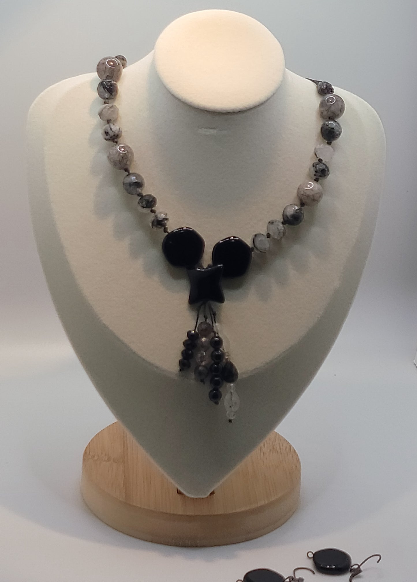 Black Onyx and Faceted Tourmaline Quartz Necklace Suite