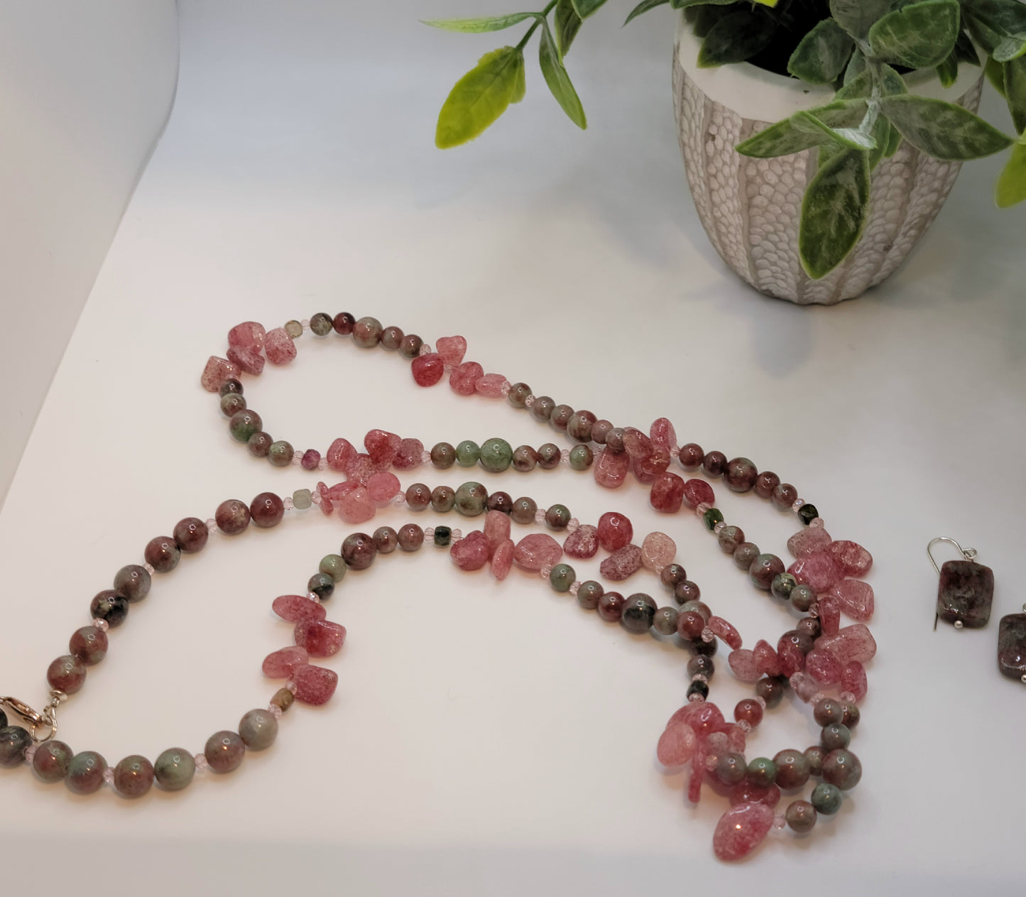 Faceted Tourmaline, Strawberry Quartz and Ruby Zoisite Necklace Set