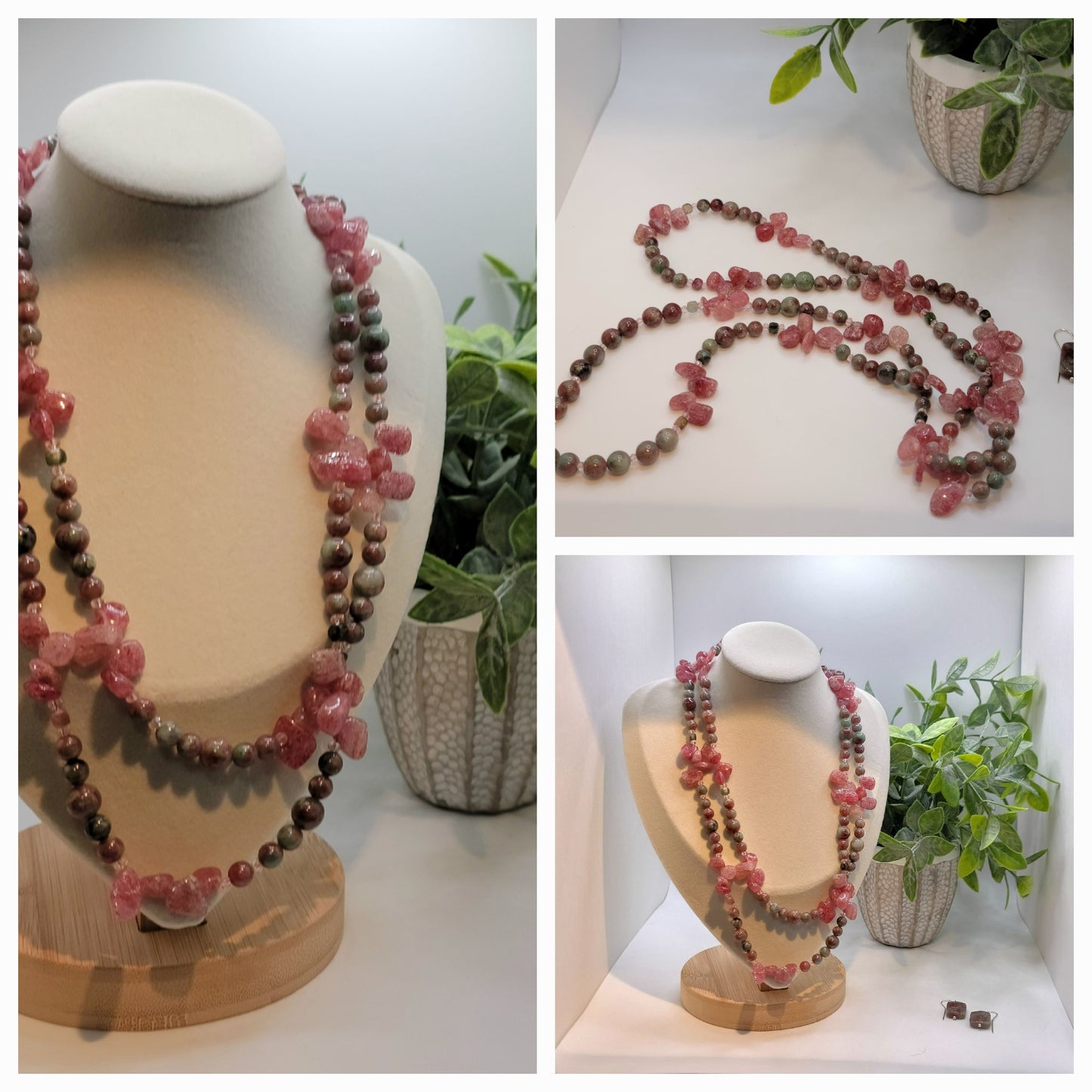 Faceted Tourmaline, Strawberry Quartz and Ruby Zoisite Necklace Set