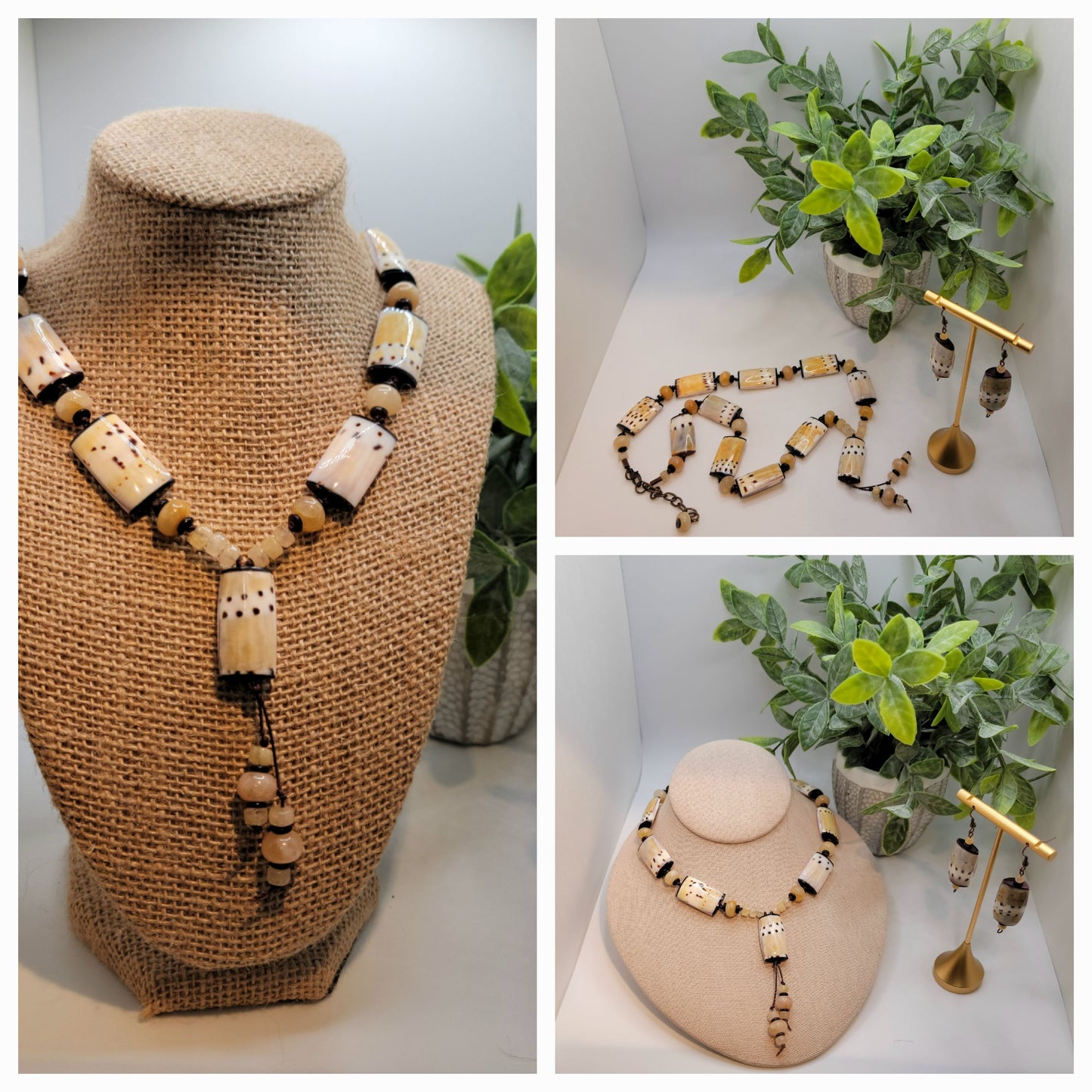 Shells and Yellow Jade Necklace Set