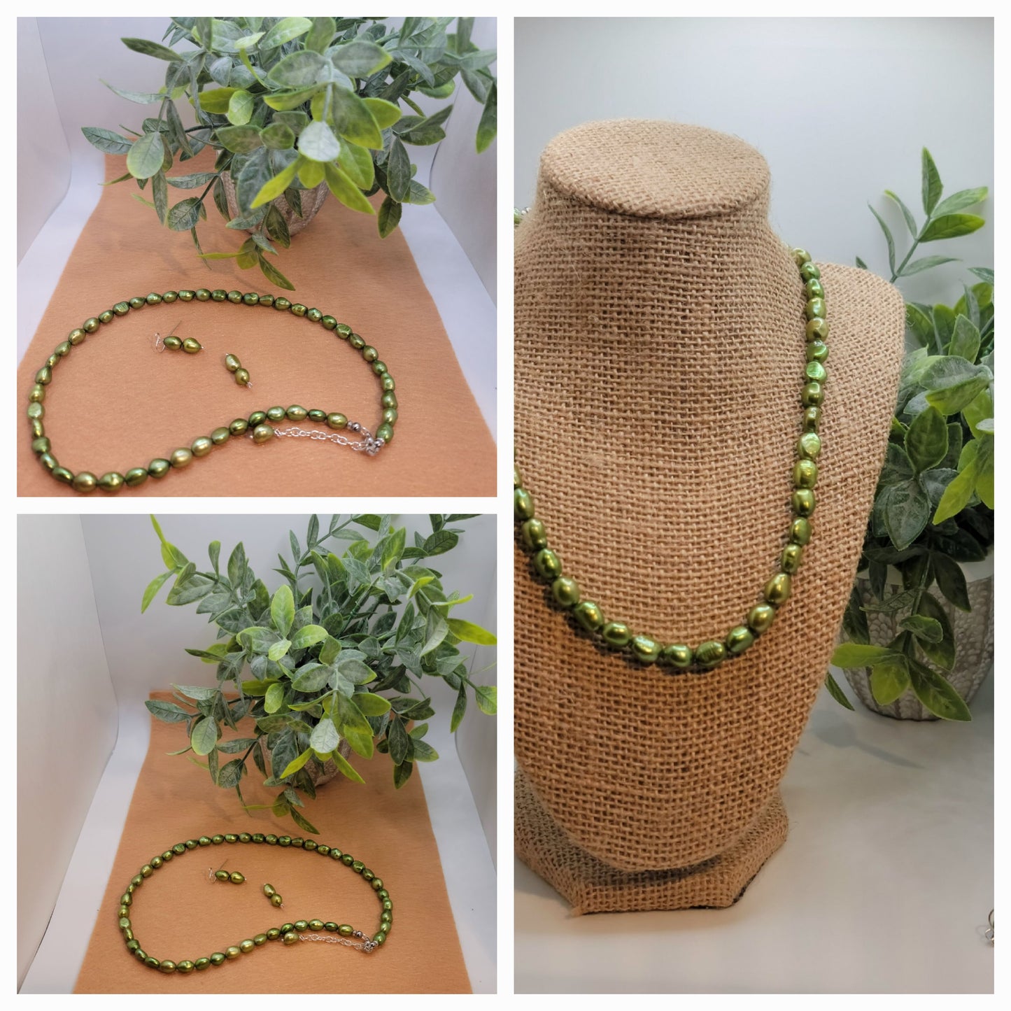 Lime Green Freshwater Baroque Pearl Necklace Set