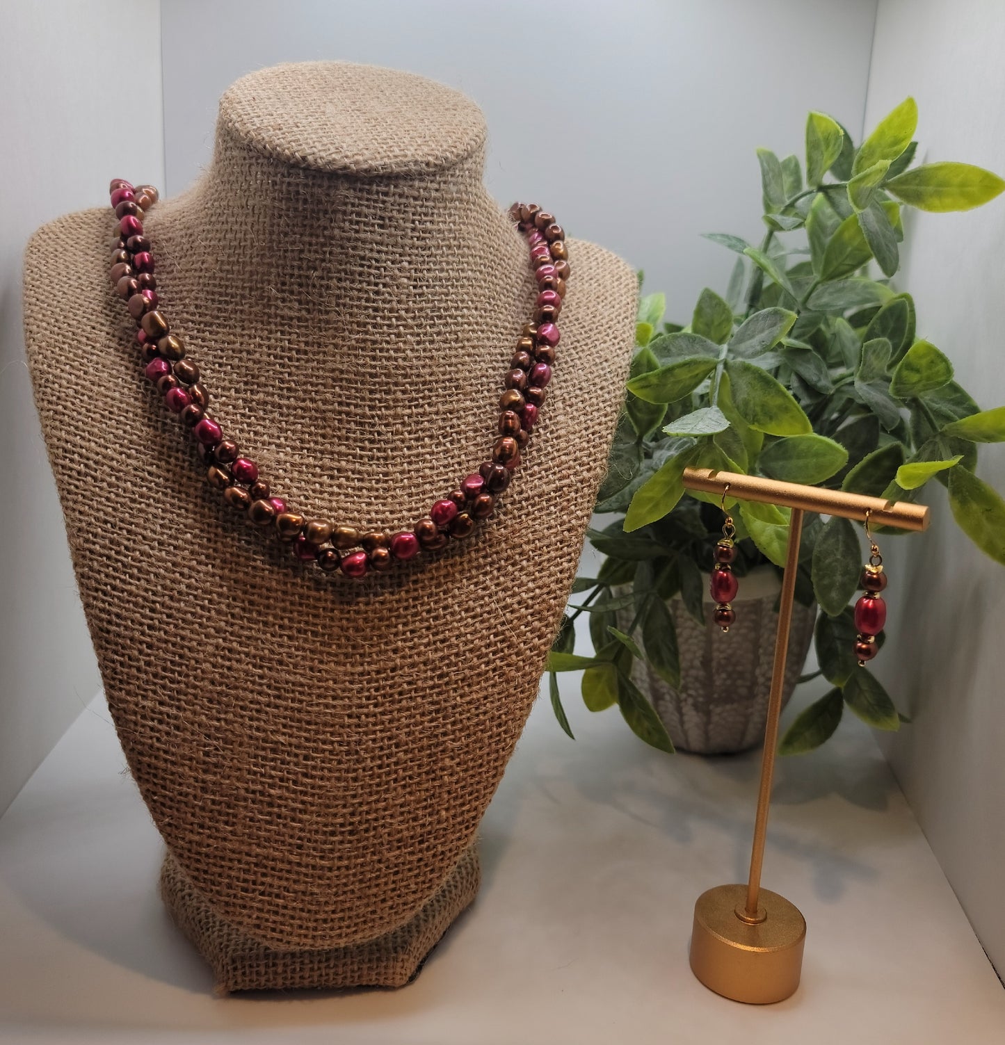 Strawberry and Chocolate Freshwater Baroque Pearl Necklace Set