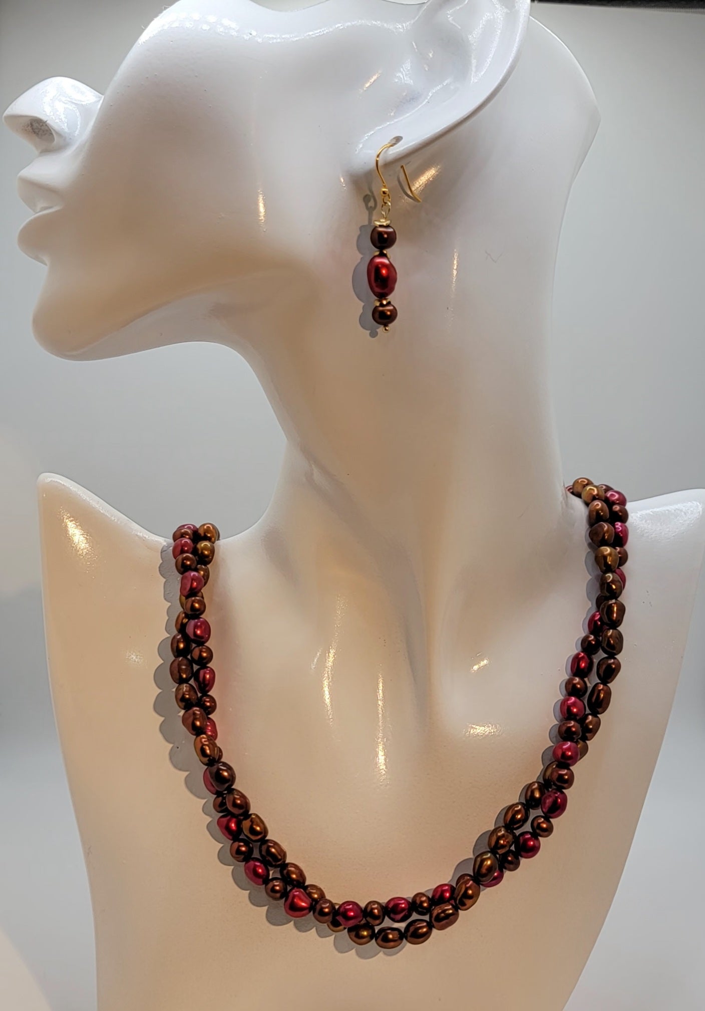 Strawberry and Chocolate Freshwater Baroque Pearl Necklace Set