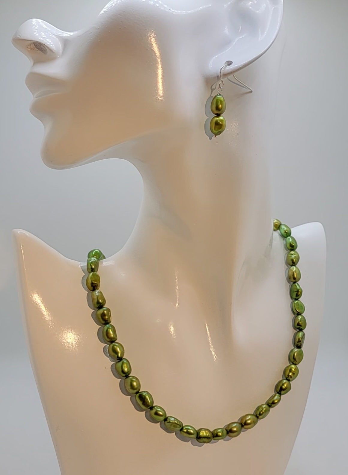 Lime Green Freshwater Baroque Pearl Necklace Set