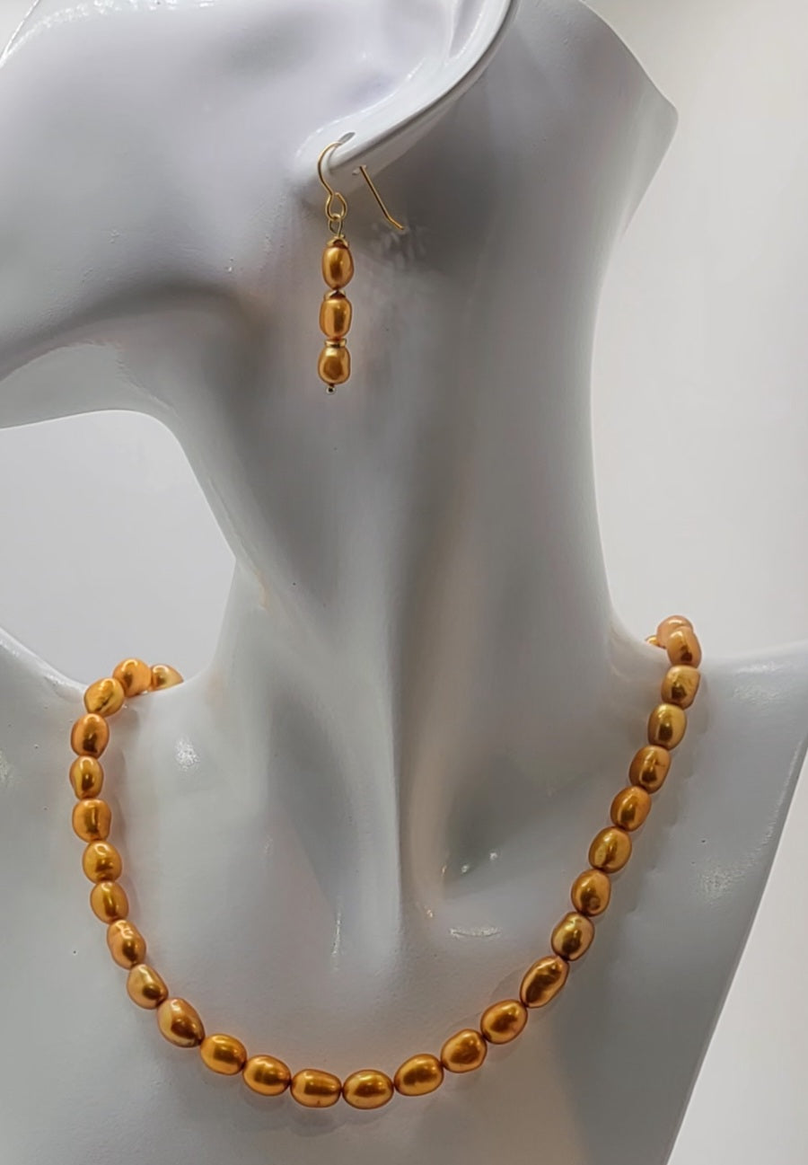 Gold Freshwater Baroque Pearl Necklace Suite