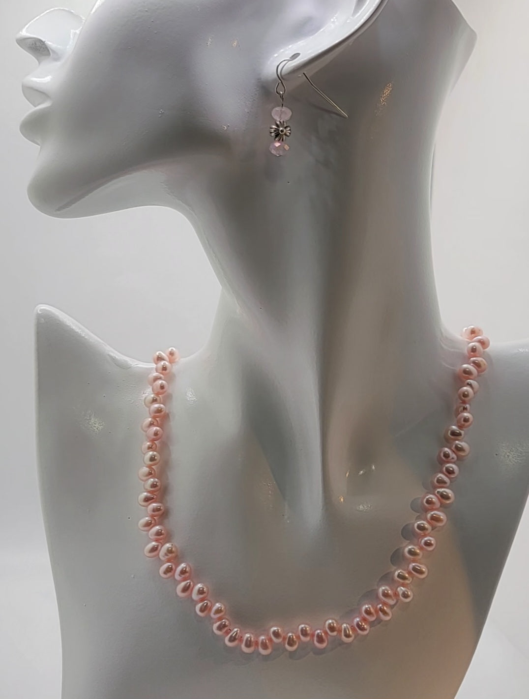 Soft Pink Freshwater Rice Pearls with Faceted Crystals Necklace Set