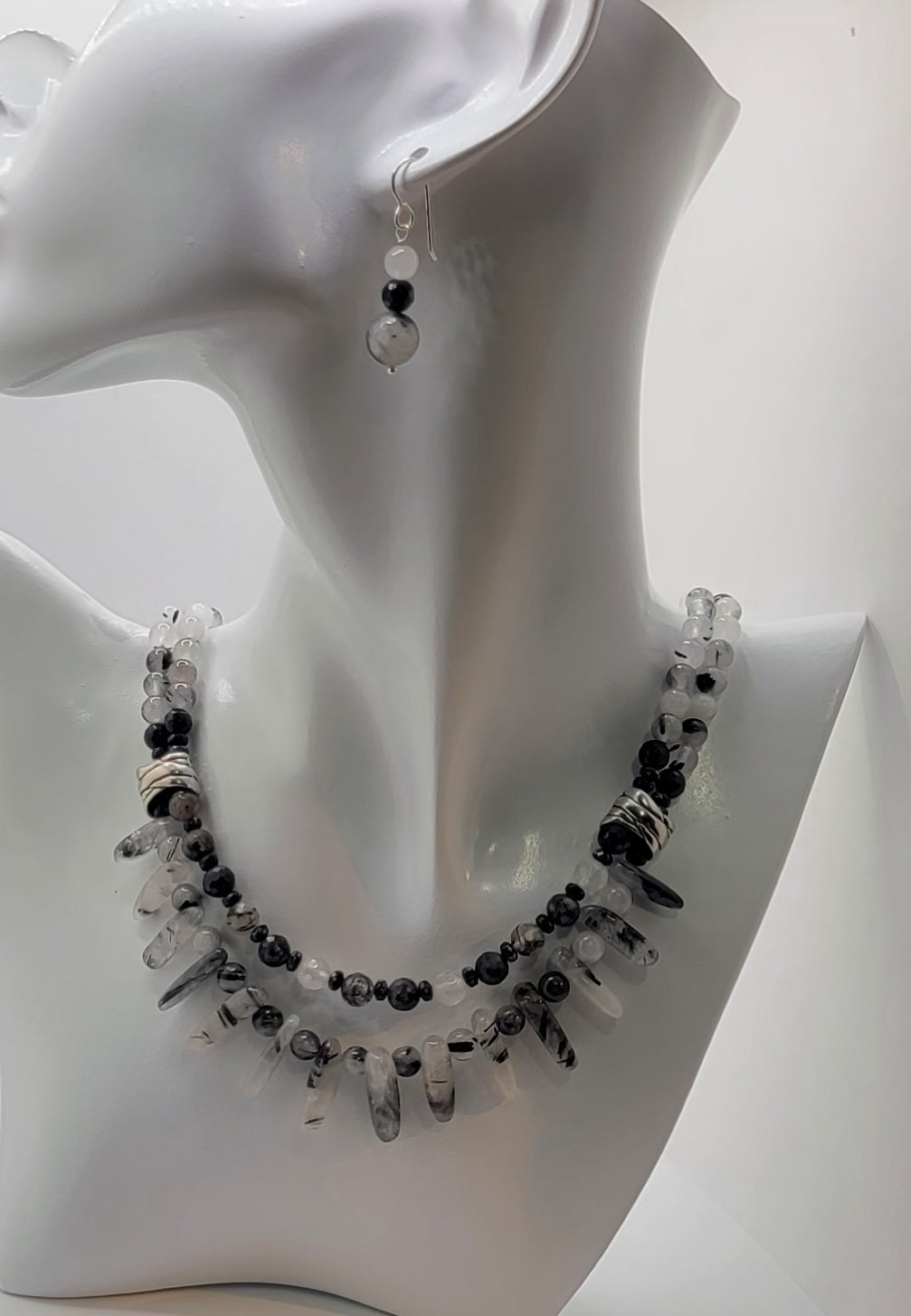 Black Onyx and Rutilated Quartz Necklace Set