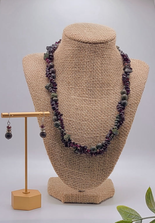 African Bloodstone Jasper and Faceted Garnet Necklace Set