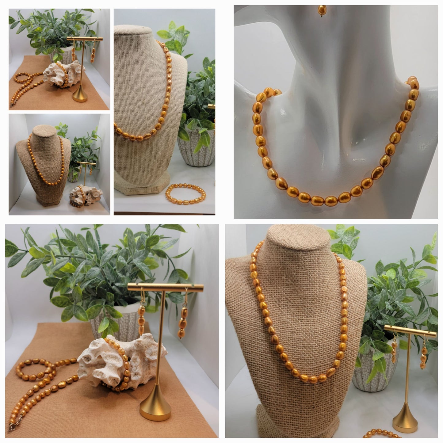 Gold Freshwater Baroque Pearl Necklace Suite