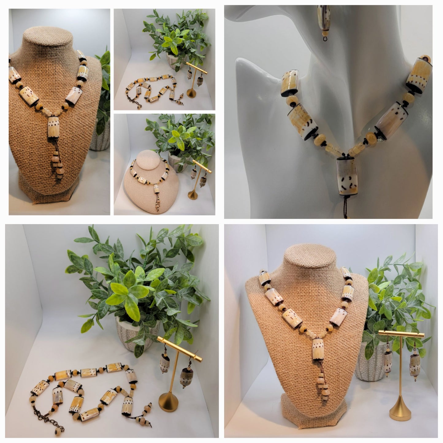 Shells and Yellow Jade Necklace Set