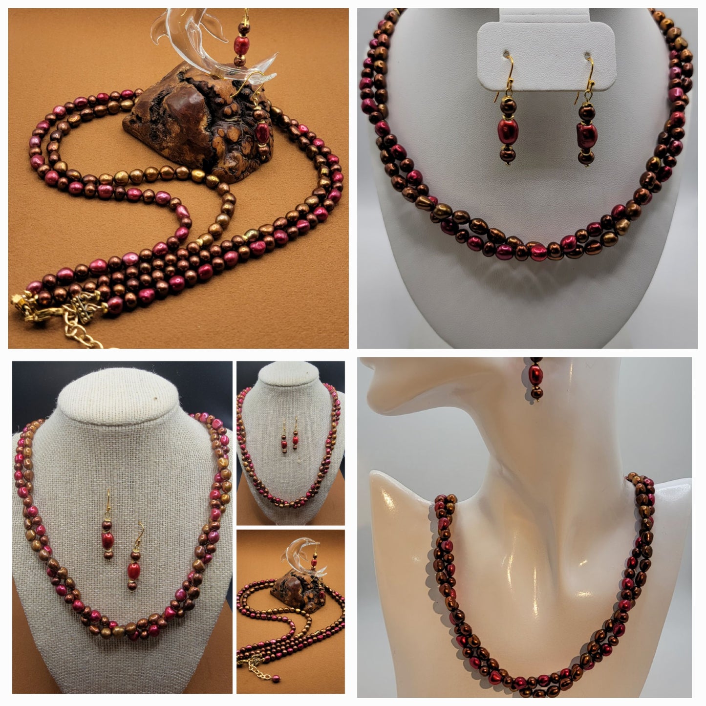 Strawberry and Chocolate Freshwater Baroque Pearl Necklace Set