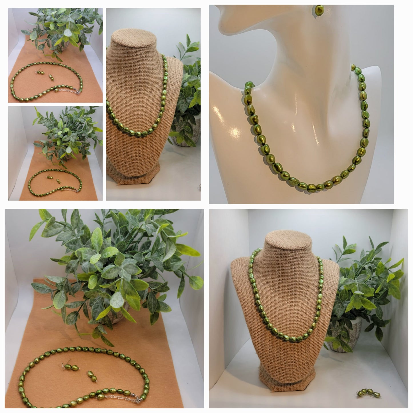 Lime Green Freshwater Baroque Pearl Necklace Set