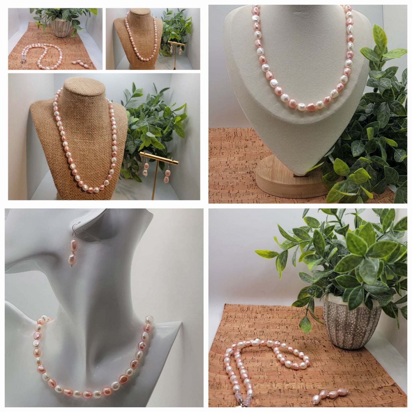 Pink and White Freshwater Baroque Pearls Necklace set