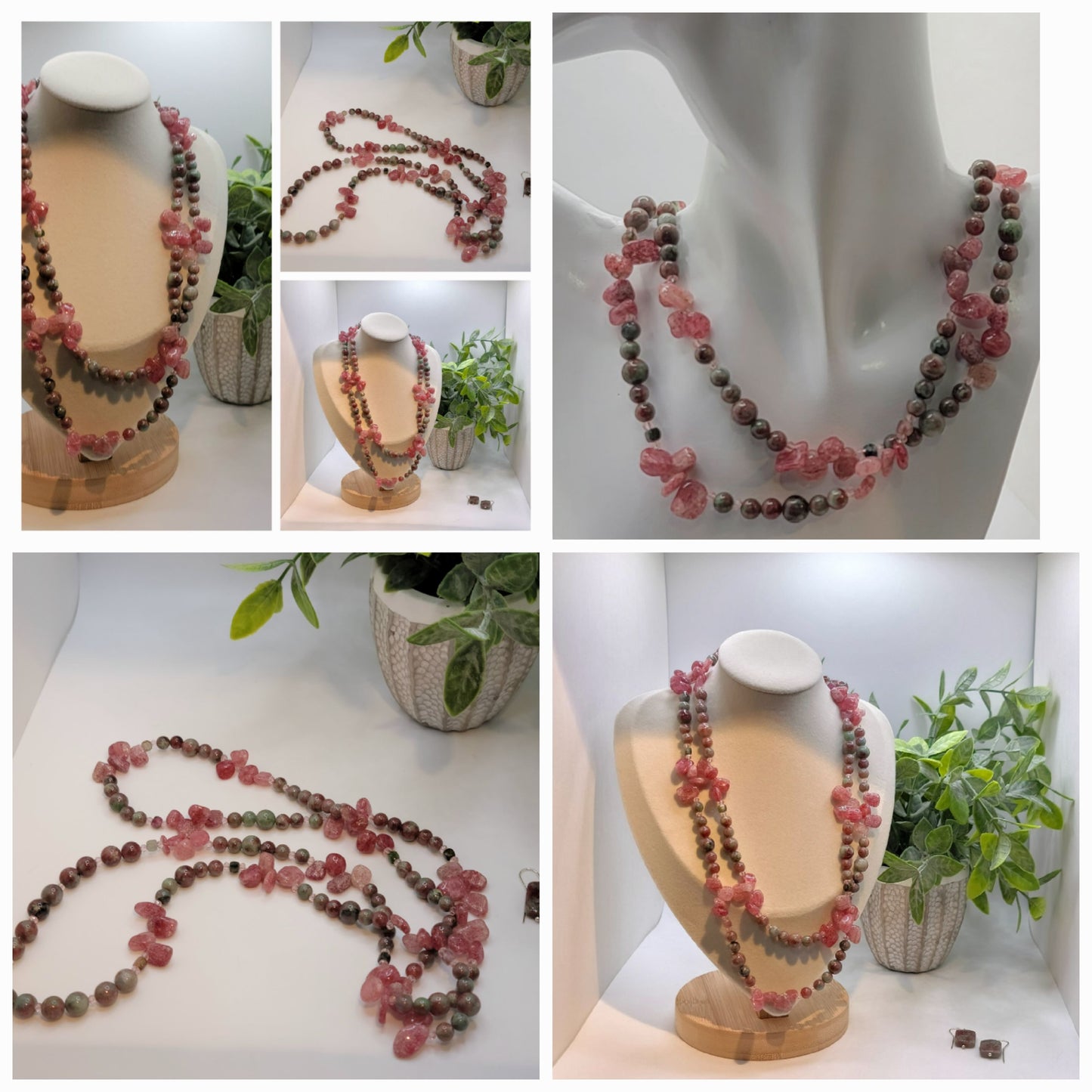 Faceted Tourmaline, Strawberry Quartz and Ruby Zoisite Necklace Set