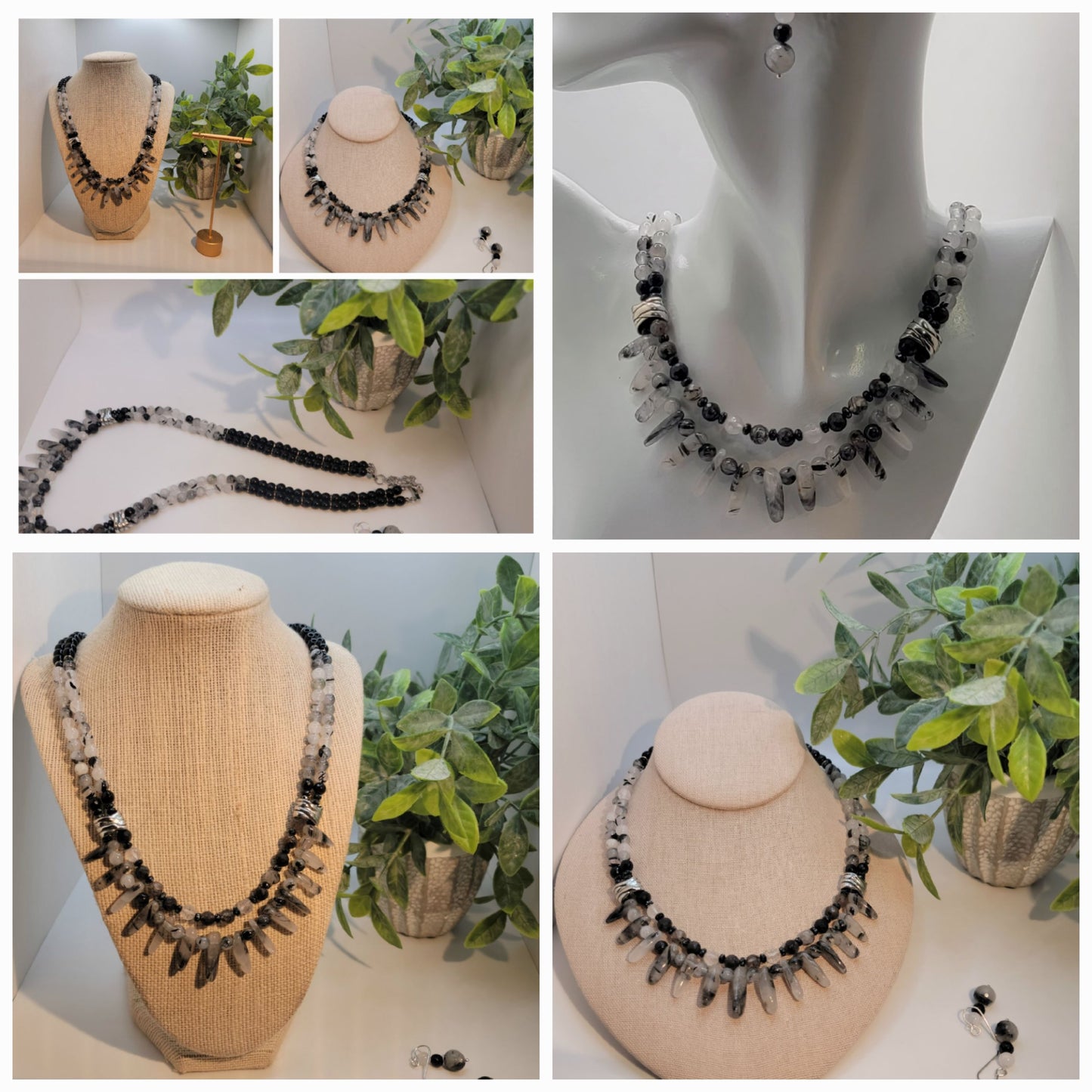 Black Onyx and Rutilated Quartz Necklace Set