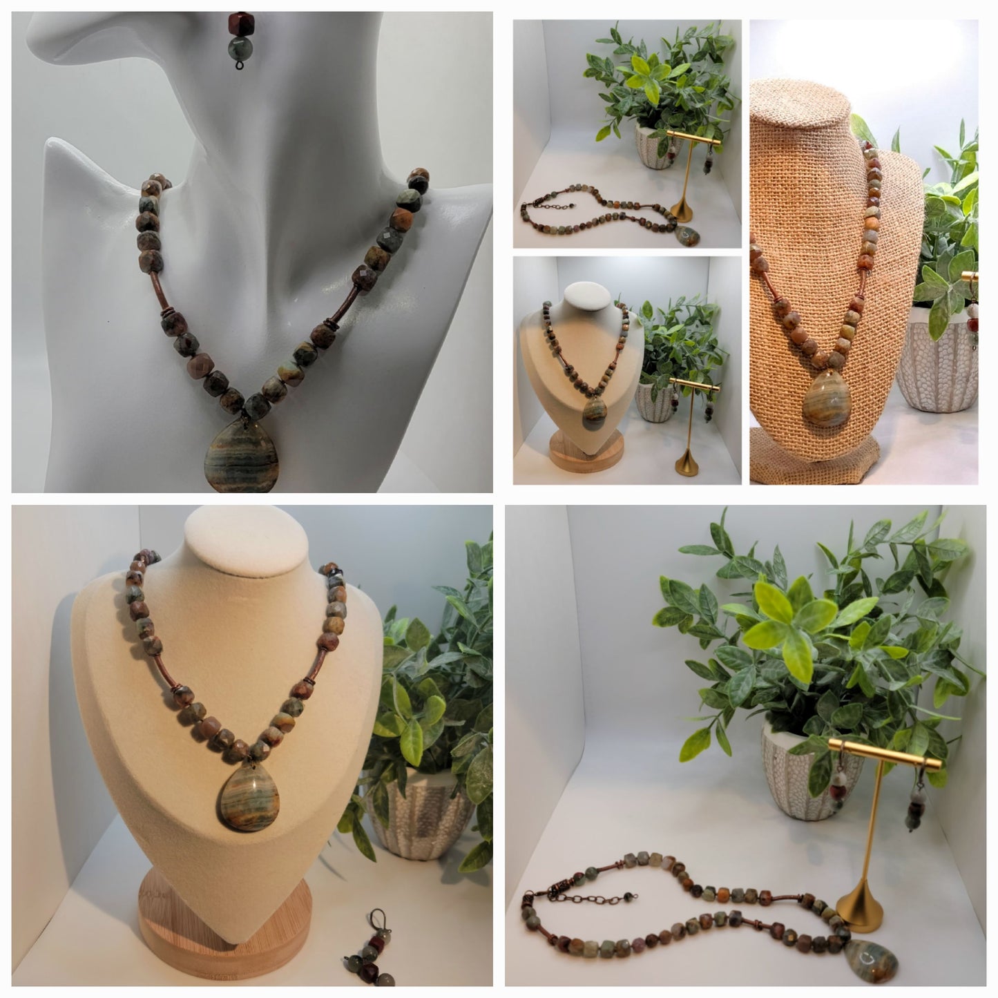 Faceted Caribbean Calcite Jasper Necklace Set