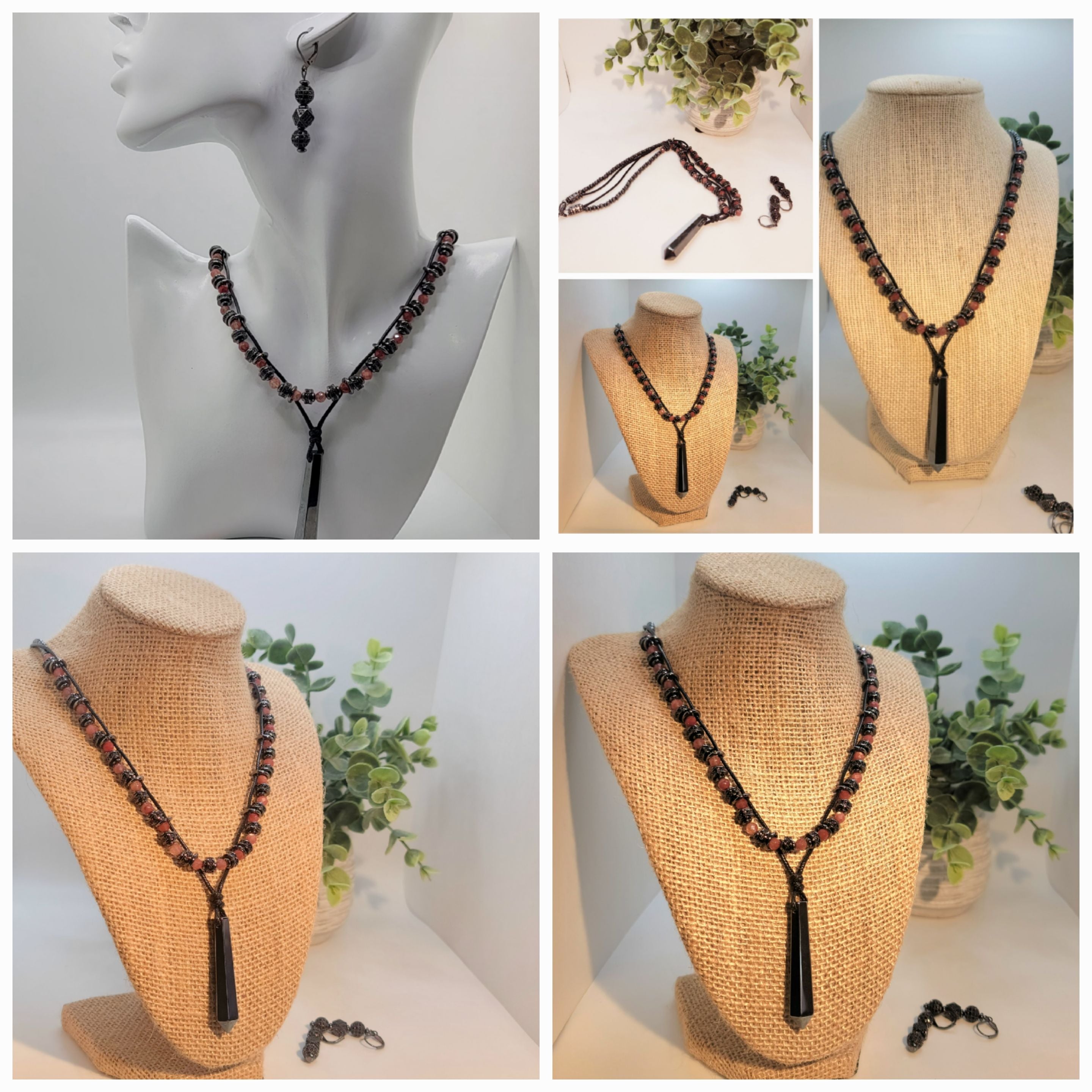 Faceted Lazasine and Hematite with Spinal Stations Necklace Suite ...