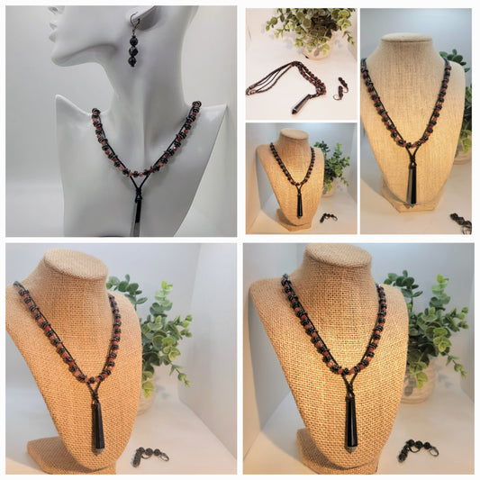 Faceted Lazasine and Hematite with Spinal Stations Necklace Suite