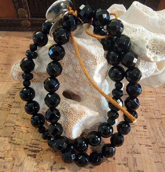 Multi-Faceted Black Onyx Double Bracelet