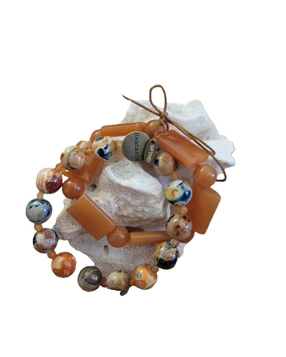 Carnelian and Agate Double Bracelet